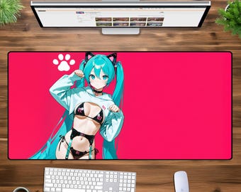 Anime Catgirl XXL Mouse Pad - Kawaii Gaming Desk Mat, Cute Aesthetic Pink Desk Decor, Large Extended Mousepad for Office & PC Setup