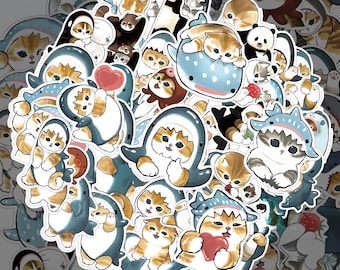 Stickerbompakket - Shark Cat 50 unieke vinylstickers voor laptops, waterflessen, skateboards en meer - waterdichte en duurzame ontwerpen