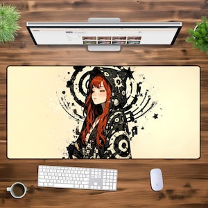Abstract Anime Girl Desk Mat – XXL Gaming Mouse Pad, Cyberpunk Aesthetic, Oversized Desk Pad, Minimalist Artistic Anime Decor