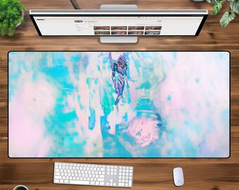 Ethereal Glitch Warrior XXL Desk Mat – Oversized Gaming Mouse Pad, Abstract Cyber Aesthetic Large Mousepad, Digital Dreamscape Desk Setup