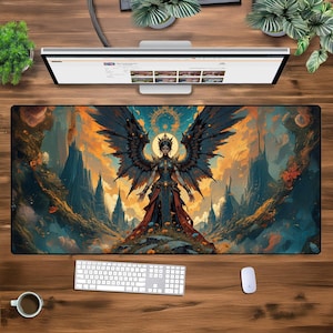 XXL Dark Fantasy Mouse Pad, Large Desk Mat with Celestial Warrior Queen, Extended Keyboard and Mouse Mat for Gamers, RPG Fans, and Creators