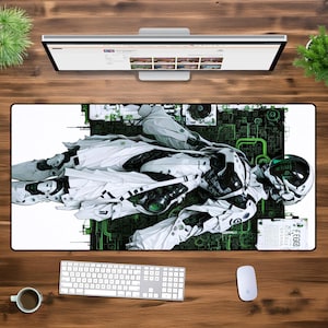 Futuristic Cybernetic Soldier XXL Gaming Mouse Pad - Sci-Fi Aesthetic Desk Mat, Mecha Extended Mousepad, Tech Oversized Mat, Gamer Decor