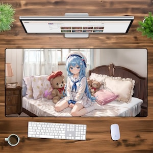 ソフトパステルアニメガールXXLゲーミングマウスパッド - かわいいデスクマット、居心地の良い寝室の美学、ゲーマーとコレクター向けの特大ワイフマウスパッド