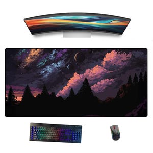 Custom Desk Mat, Custom Mouse Pad, Personalized Mouse Pad, Custom Gamer Desk Pad, Minimalist Handmade 8Bit Forest Space Anime Desk Mat