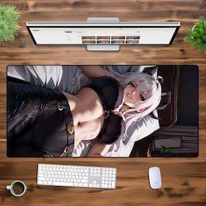 Sexy Anime Girl Desk Mat XXL, Large Gaming Mouse Pad, Aesthetic Waifu Mousepad, Extended Keyboard Pad, Soft Non-Slip Anime Desk Mat