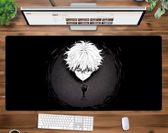 Edgy Anime XXL Gaming Mousepad - Large Extended Desk Mat - Black & White Manga Aesthetic, Otaku Gamer Decor, Non-Slip Rubber Base
