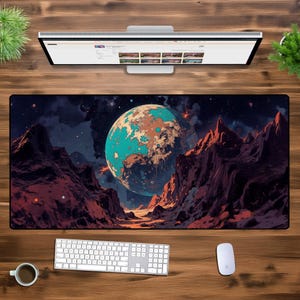 Alien Planet XXL Mouse Pad - Sci-Fi Space Landscape Desk Mat, Futuristic Cosmic Gaming Pad, Large Extended Mousepad for Office & PC Setup