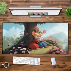 Cute Mice XXL Gaming Mouse Pad - Cozy Cottagecore Desk Mat - Large Extended Mousepad for PC & Office - Wholesome Nature Desk Decor