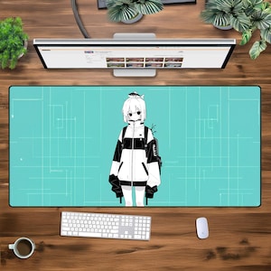 Minimalist Cyberpunk Anime XXL Desk Mat – Oversized Gaming Mouse Pad, Aesthetic Futuristic Large Mousepad, Techwear Anime Desk Setup
