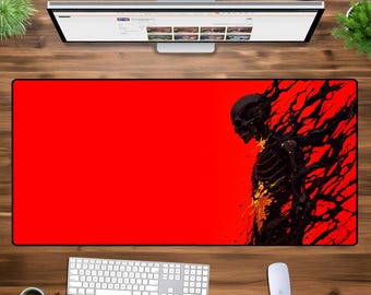 Dark Inferno Skull Schreibtischmatte XXL - Minimalistisches rotes Gaming-Mauspad, abstrakte Horror Kunst, übergroße Büromatte für Gamer & ausgefallene Einrichtungen