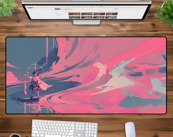 Vibrant Anime Waves Desk Mat - Abstract Gaming Mouse Pad, XL XXL Oversized Desk Pad, Artistic Anime Desk Decor for Gamers