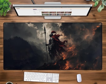 Dark Warrior XXL Desk Mat - Medieval Knight Gaming Mouse Pad - Oversized Fantasy Battle Art - Large Epic Setup - Non-Slip Extended Mat
