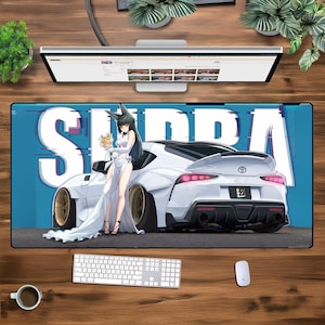 Anime Girl Supra XXL musmatta, JDM bilskrivbordsmatta, stor spelmatta med slät glid, halkfri gummi, otaku racing estetisk gåva