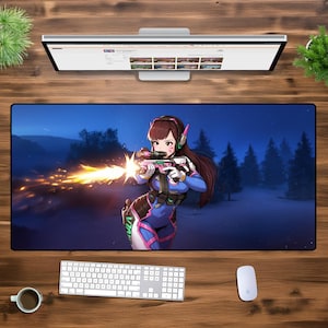 Anime Gamer Girl XXL Desk Mat - Futuristic Shooting Game Mouse Pad, Large Extended Keyboard Mat, Aesthetic Cyber Warrior Desk Setup