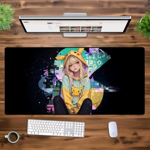 かわいいゲーマーガール XXL ゲーミングマウスパッド – かわいいアニメパーカー美的デスクマット、ゲーマーとコレクター向けの特大サイバーパンクワイフマウスパッド