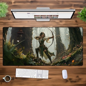 Fantasy Archer XXL Gaming Mouse Pad - Large RPG Desk Mat - Extended Non-Slip Mousepad for PC & Laptop - Medieval Warrior Office Decor
