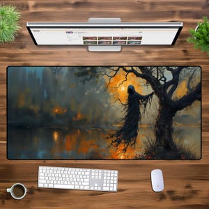 Dark Fantasy XXL Desk Mat - Grim Reaper Gaming Mouse Pad, Spooky Aesthetic Office Decor, Gothic Horror Keyboard Mat, Large Desk Setup