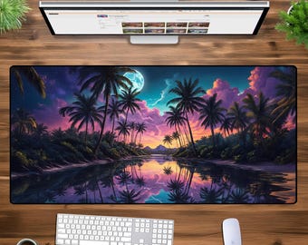 Tropical Sunset Desk Mat, Paradise Palm Trees Mouse Pad, Large Desk Pad XL XXL, Oversized Gaming Desk Mat, Sunset Beach Desk Decor