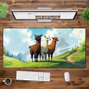 Cute Llama Farm XXL Desk Mat - Large Gaming Mouse Pad, Whimsical Animal Art, Oversized Extended Mousepad for PC, Laptop, Office & Desk Setup