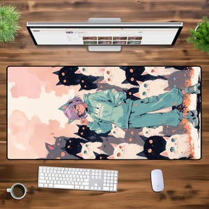 Kawaii Cat Lover Desk Mat - Anime Girl with Cats Gaming Mouse Pad, XL XXL Oversized Desk Pad, Cute Desk Decor for Gamers, Office Gifts