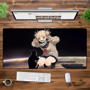 XXL アニメガールマウスパッド - 大型ゲーミングデスクマット、美しい日本語キーボードマット、拡張マウスパッド、PC とオフィス用のかわいいゴシックデスク装飾