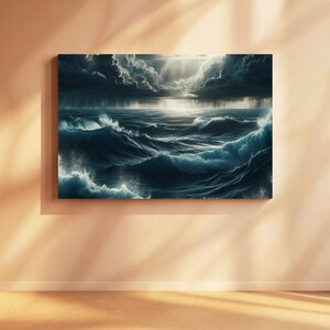 Crashing Waves Watercolor Print: Moonlit Storm Sea Poster (Digital Download)