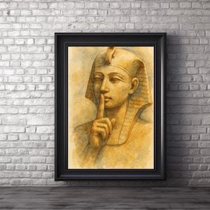 Pharaoh Shushing Water Color Art Print – Mysterious Egyptian Silence Symbol. Silent Guardian of the Nile, Historical Egyptian King Artwork.