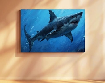 White Shark Acrylic Painting, Ocean Wall Art (Digital Download)