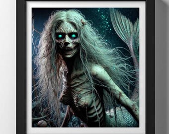Gothic Mermaid Art Print: High-Resolution Digital Download