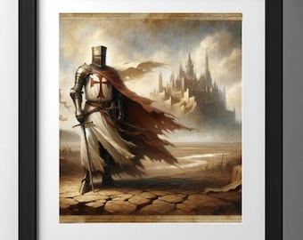Medieval Templar Knight Wall Art. Crusader Knight Fantasy Castle Print, Noble Warrior, Medieval Deco, Templar Guardian Vintage Style Artwork