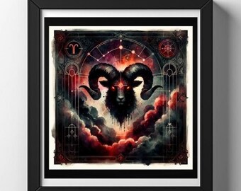Poster dello zodiaco Ariete: stampa artistica della costellazione celeste dell'Ariete (download digitale)