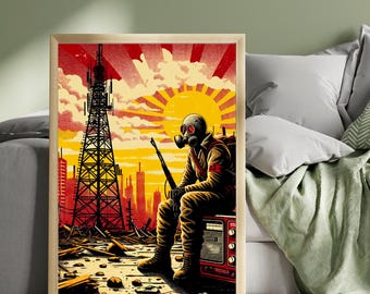 Post-Apocalyptic Gas Mask Soldier Print: Red Dawn Dystopian Wall Art (Digital Download)