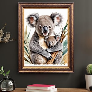 Koala Hugging Baby Print: Colorful Animal Portrait (Digital Download)