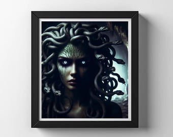 Impresión de Medusa: Reina Serpiente de las Sombras, Gorgona Mítica (Descarga digital)