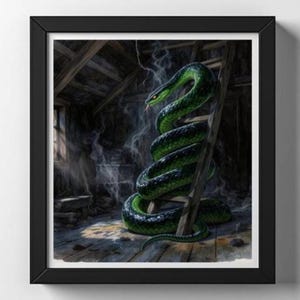 Dark Fantasy Schlangenprint: Eingerollte Schlange auf Leiter (Digitaler Download)