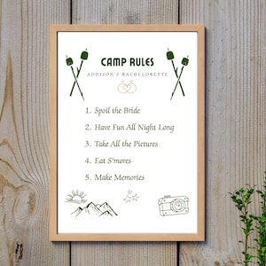 Camp Bachelorette Rules Template, Camp Bachelorette Decor, Last Trail Before the Veil, Camp Bach, Cabin Themed Camping Bachelorette