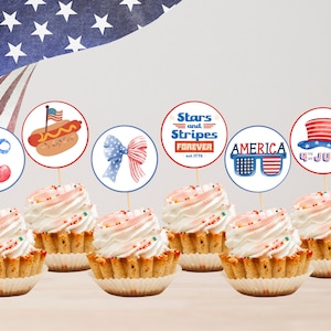 4th of July Cupcake Topper, Fourth of July Cupcake Topper, 4th of July Party Decor, Coquette Decor