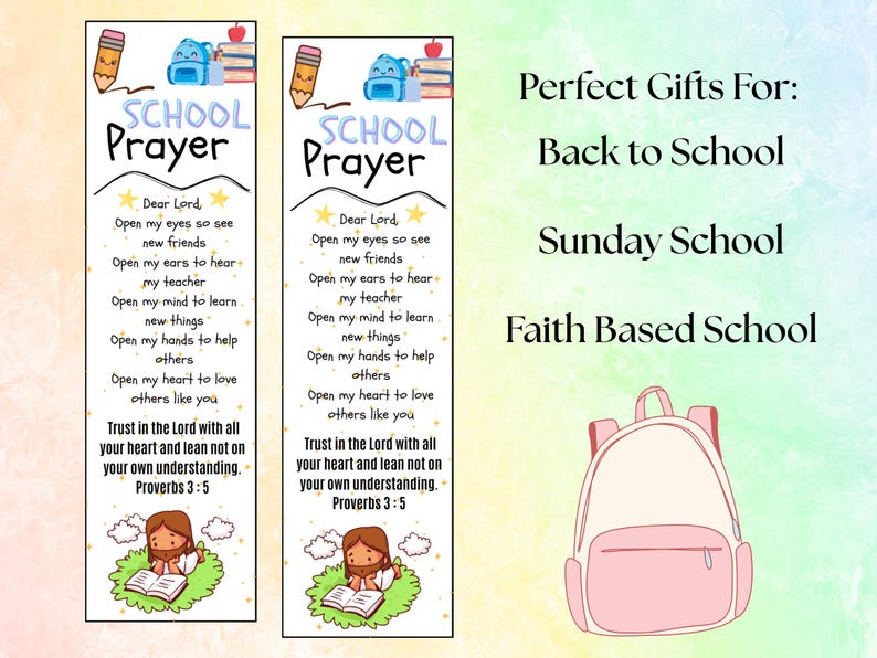Back to School Prayer Printable Bookmark, Backpack Blessing, Blessing ...
