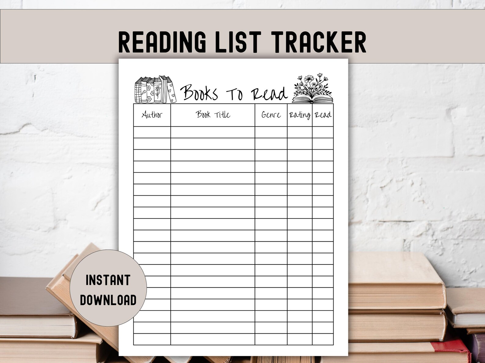 TBR List, Books to Read Tracker 4 Sizes Reading List, TBR Book ...