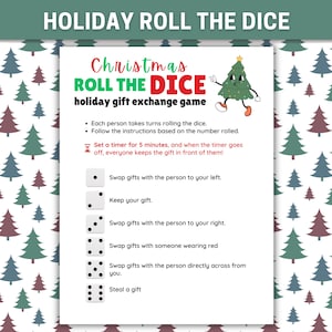 Holiday Roll the Dice Printable Party Game, Christmas Office Party Games, Gift Exchange White Elephant Game, Family Dice Game