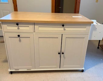 60 Inch Kitchen Cart with Power Outlet, Drop Leaf, Rolling Storage Cabinet, Spice Rack