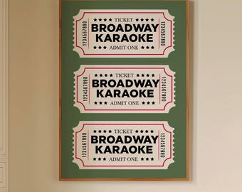 Impressão artística de parede com ingresso de karaokê da Broadway, presente para fãs de teatro, pôster retrô para amantes de musicais, decoração moderna para quarto de estudante, download digital.