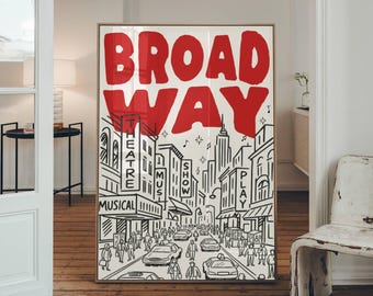 Pôster artístico da Broadway Line, arte digital de parede de Nova York, impressão para sala de aula de teatro, presente para ator/atriz, decoração de quarto infantil com temática de teatro musical