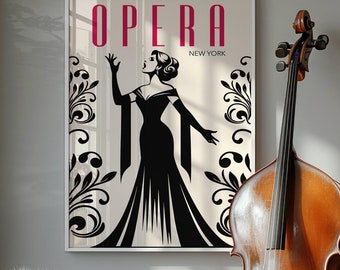 Arte de parede retrô de ópera, pôster para amantes de ópera, decoração elegante para sala de música, presente para cantor de ópera, impressão digital para estúdio de música, presente para professor de canto