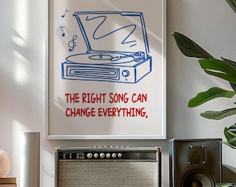 Retro Music Wall Art, Vinyl Record Poster, Music Room Decor, Music Note Digital Print, Music Lover Quote, Trendy Music Art, Instant Download