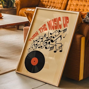 Retro Music Wall Art, Vinyl Record Poster, Music Room Decor, Music Note Digital Print, Music Lover Quote, Trendy Music Art, Instant Download