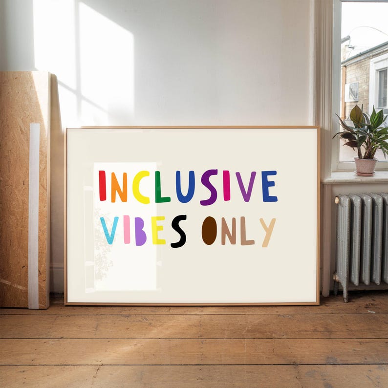 Inclusive Vibes Only Poster, LGBTQ Rainbow Pride Month Digital Wall Art ...