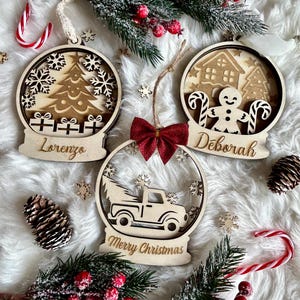 Palla di Natale in legno, personalizzata, il mio primo Natale, idea regalo, decorazione, nome, ornamento natalizio, pizzo, famiglia
