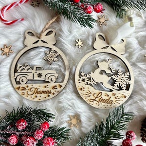 Palla di Natale, personalizzata, il mio primo Natale, idea regalo, decorazione, nome, renna, ornamento natalizio, legno, pizzo