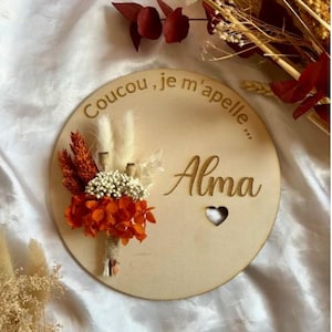 Wooden birth plaque, personalized, flowers, children&#39;s room, baby, birth gift, decoration, dried flowers, girl, boy, first name,